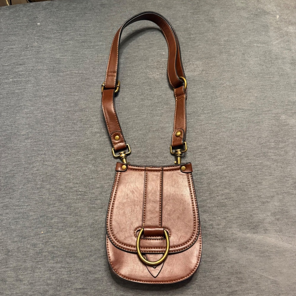Simply Noelle Brown Faux Leather Convertible Crossbody Belt Bag Antique Brass